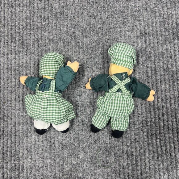 Vintage Shelf Sitter Set Of 2 Porcelain 6” Dolls Girl Boy Cottage Core Green - Picture 5 of 11